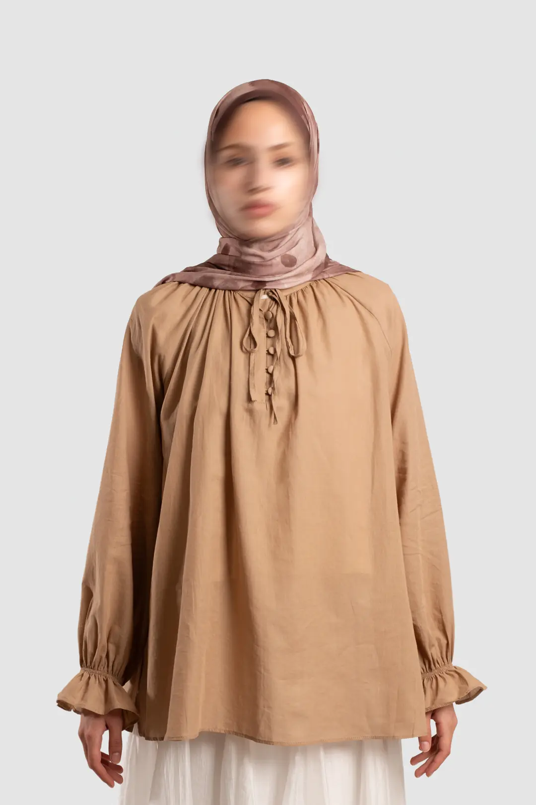 Cotton Voile Ruched Blouse, Mink
