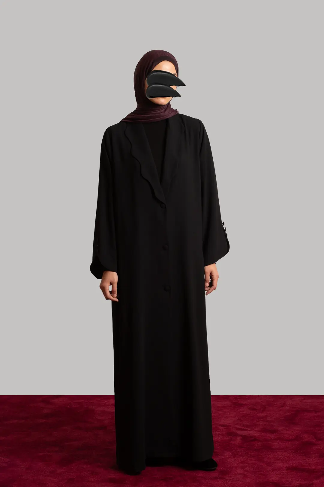 Pearl Collar Buttoned Abaya Black 3
