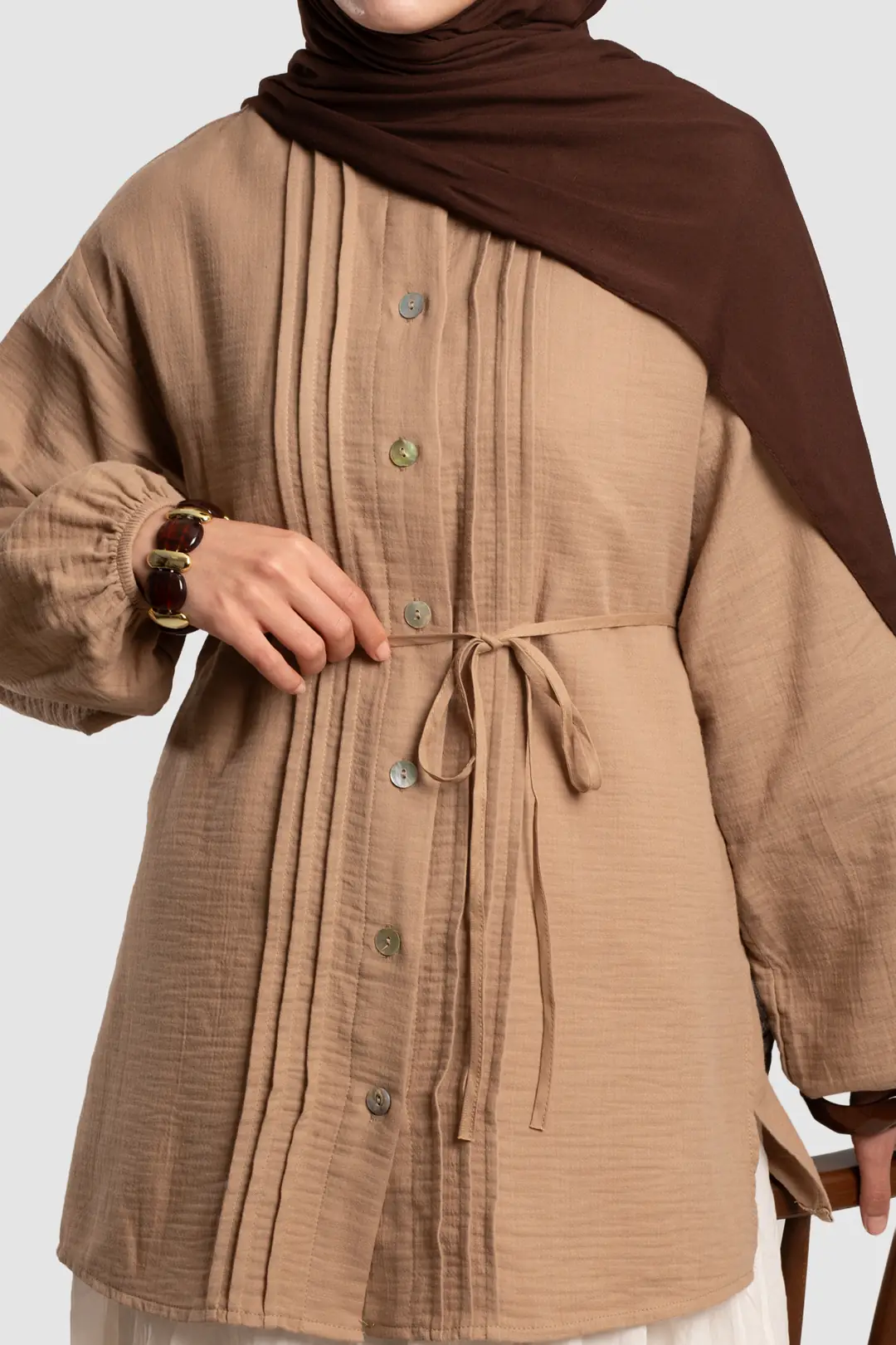 Ribbed Muslin Shirt, Mink 3