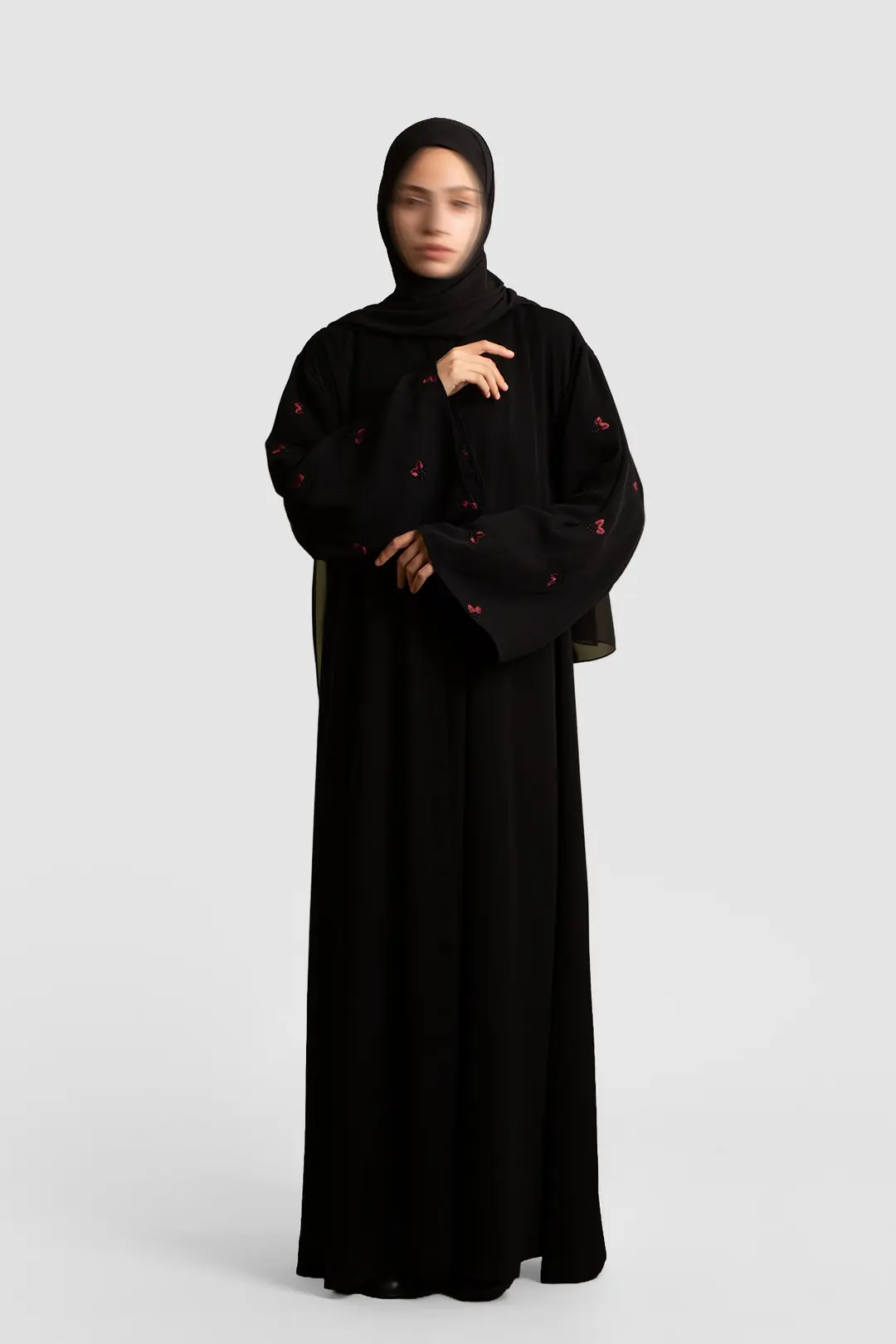Minimal Yaprak Motifli Abaya Takım Bordo 5