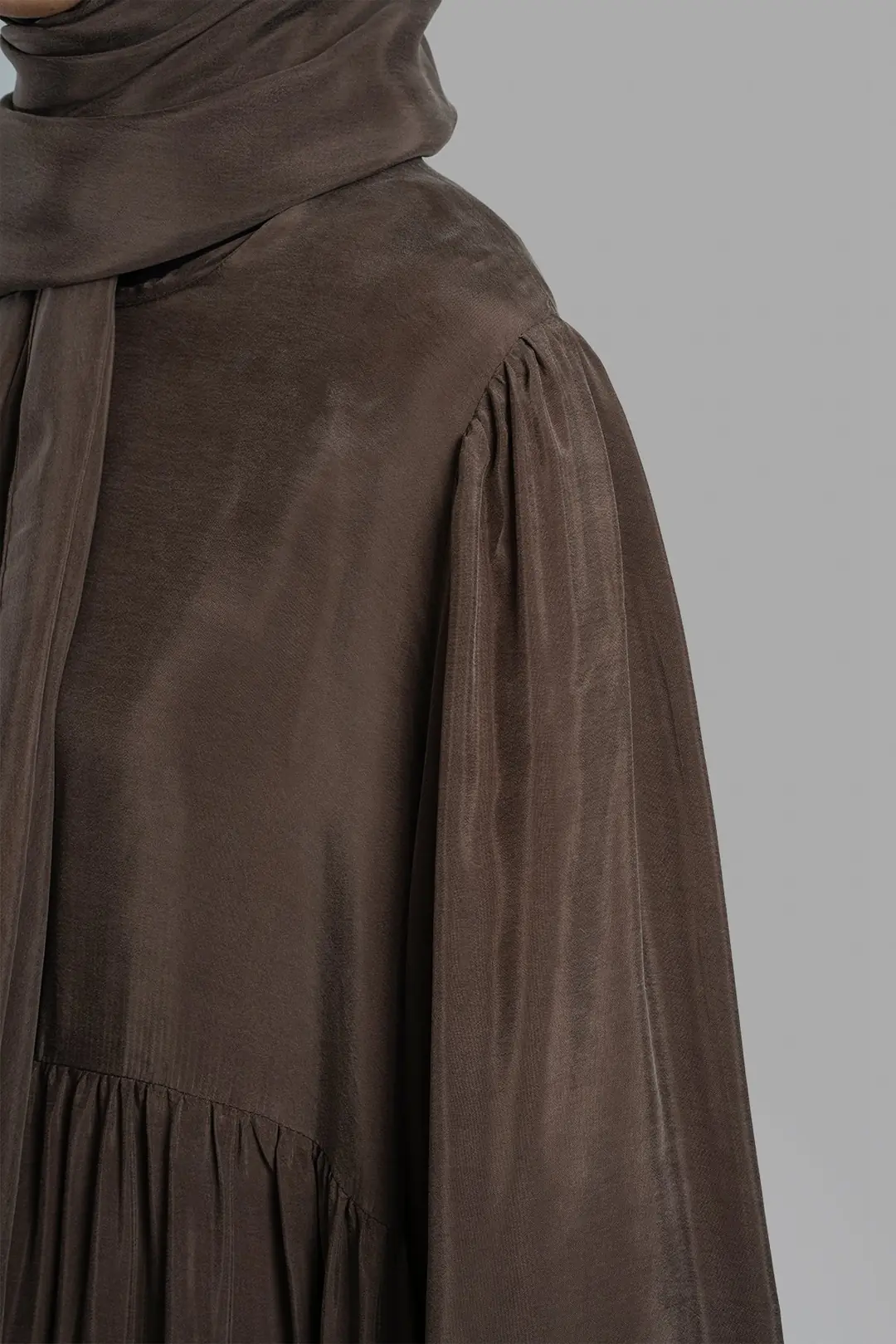 Silk Cupra Dress, Abaya, Coffee 8