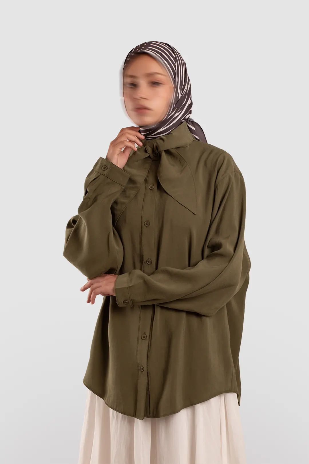 Fular Yaka Modal Gömlek Haki 5