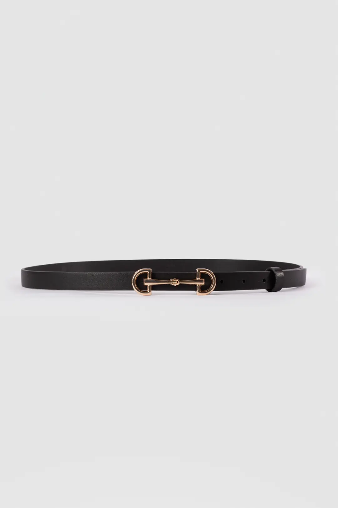 Double Gold Buckle Thin Leather Belt, Black
