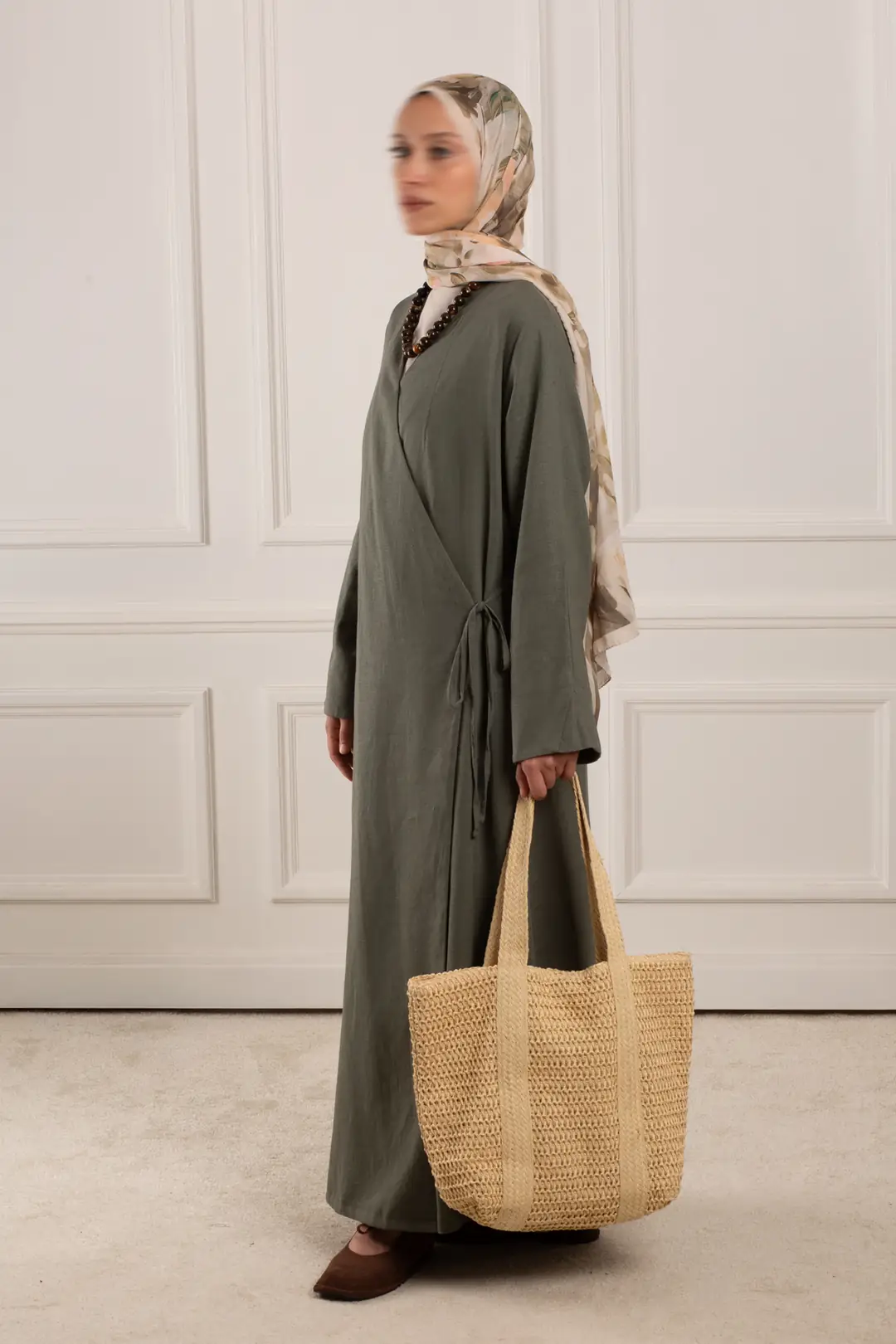 Keten Anvelop Abaya Soft Yeşil