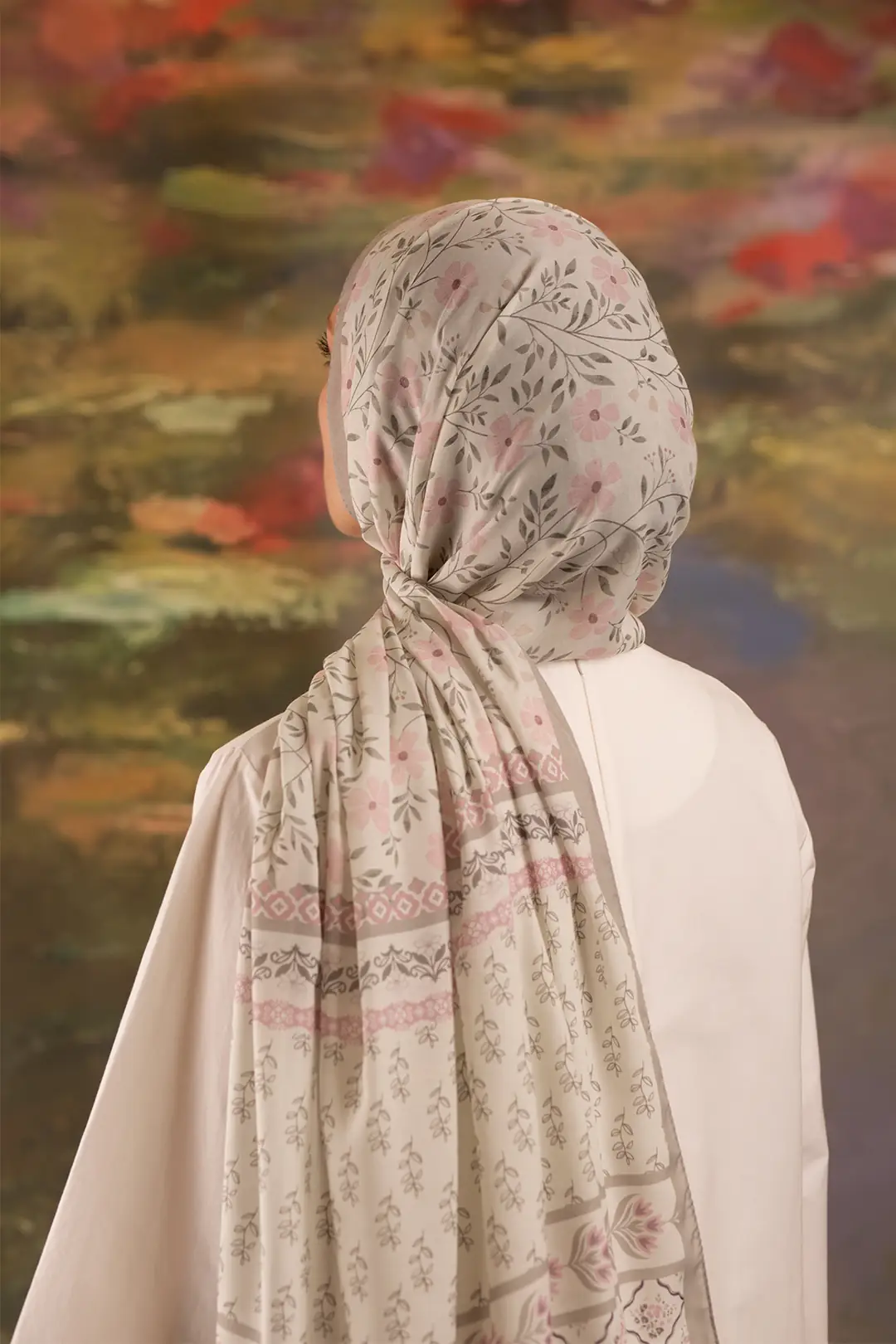 Flora Desenli Soft Şal Vizon 6