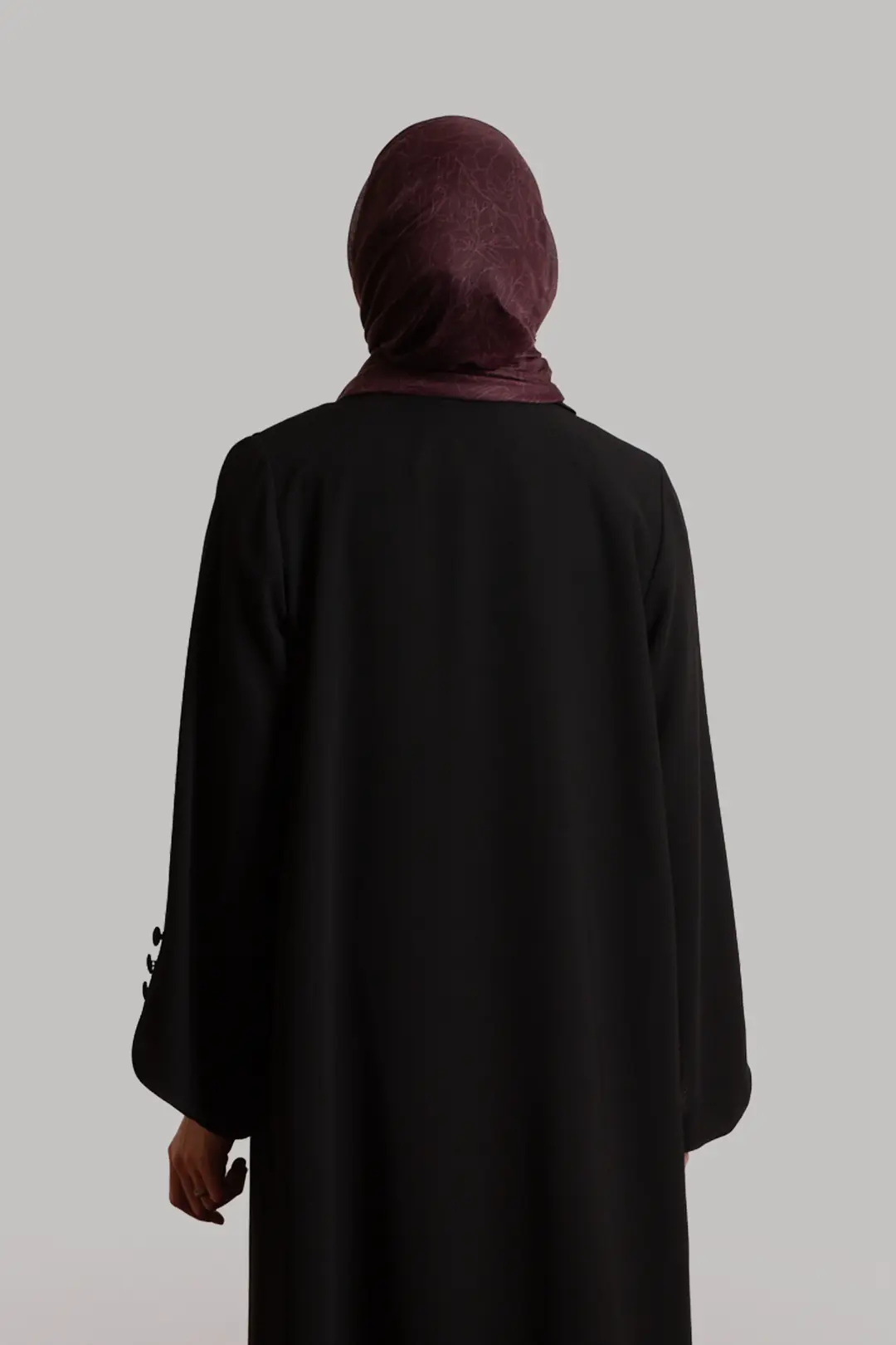 Pearl Collar Buttoned Abaya Black 6