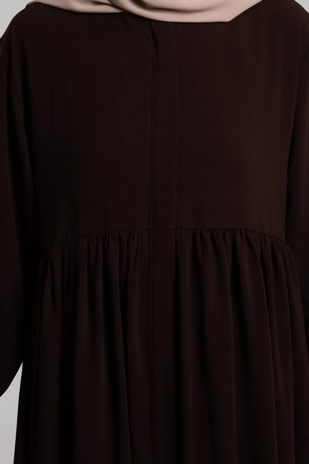 Ahsen Zippered Yoke Abaya, Dark Brown 3