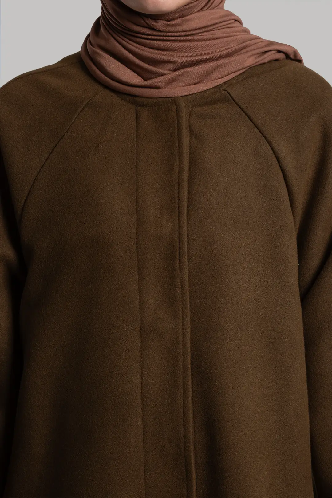 Flared Cashmere Full Length Hijab Coat Brown 3