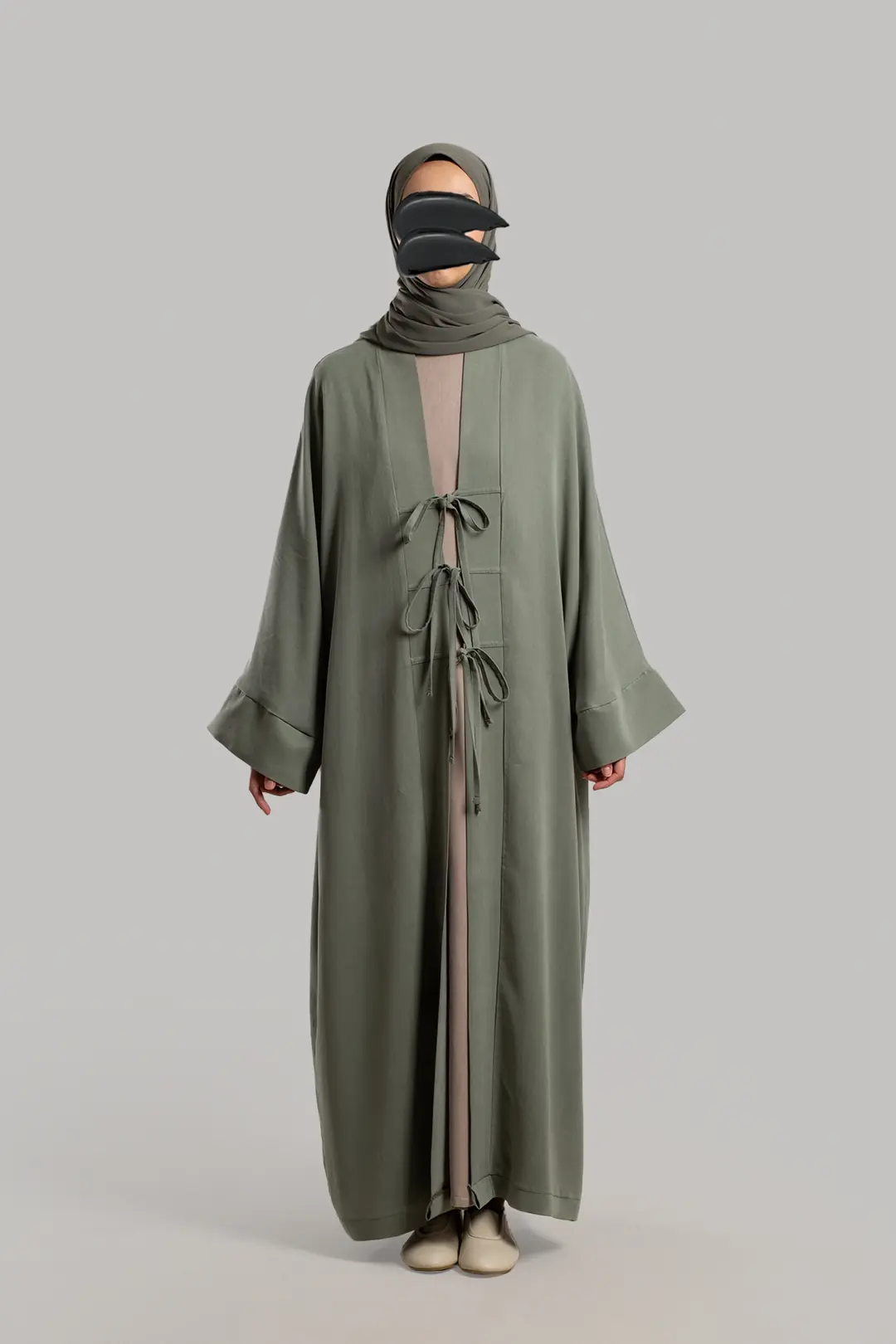 Cupra Abaya with Bow, Soft Green
