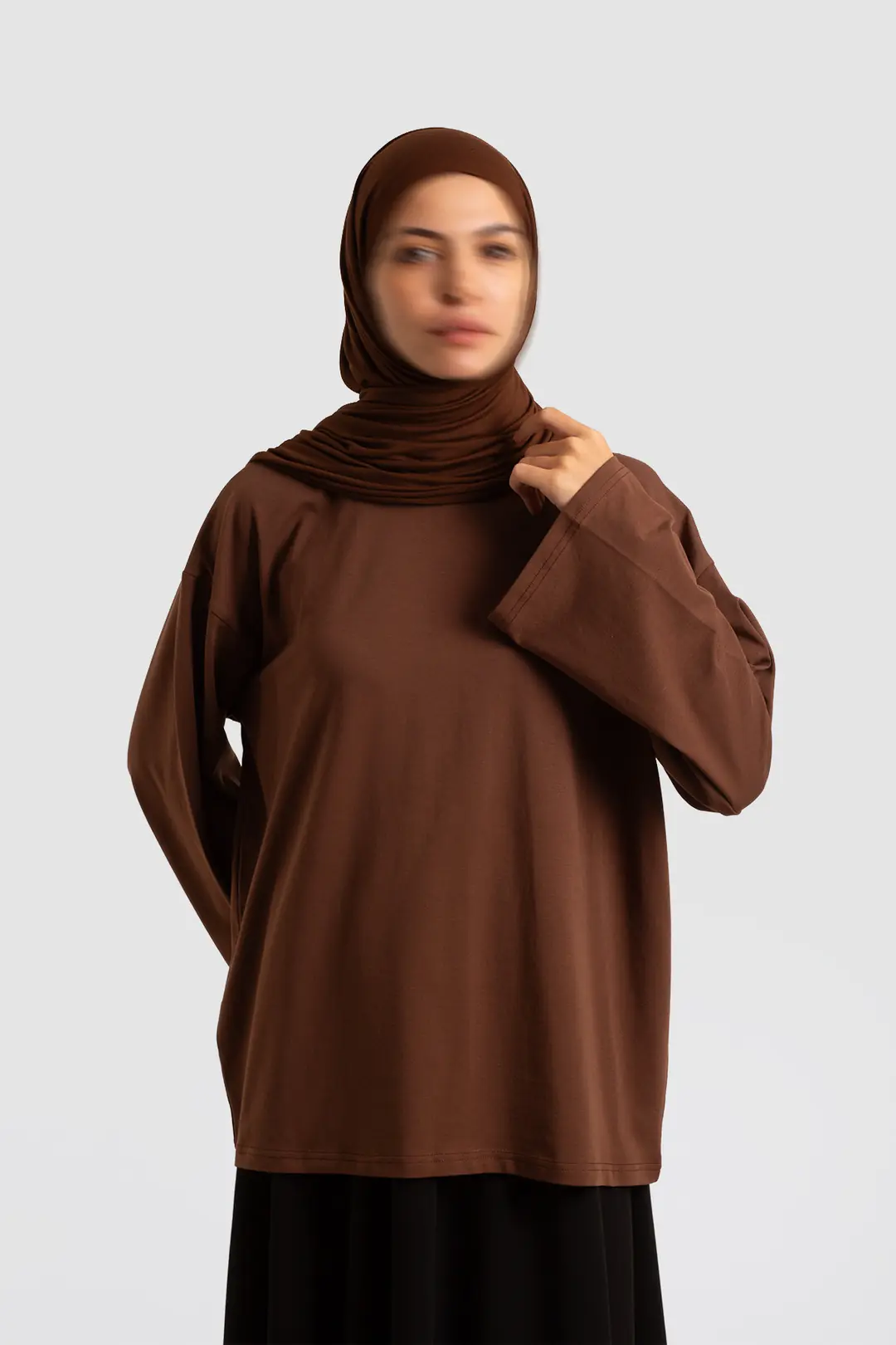 Basic Uzun Kollu Tişört Çikolata Kahve