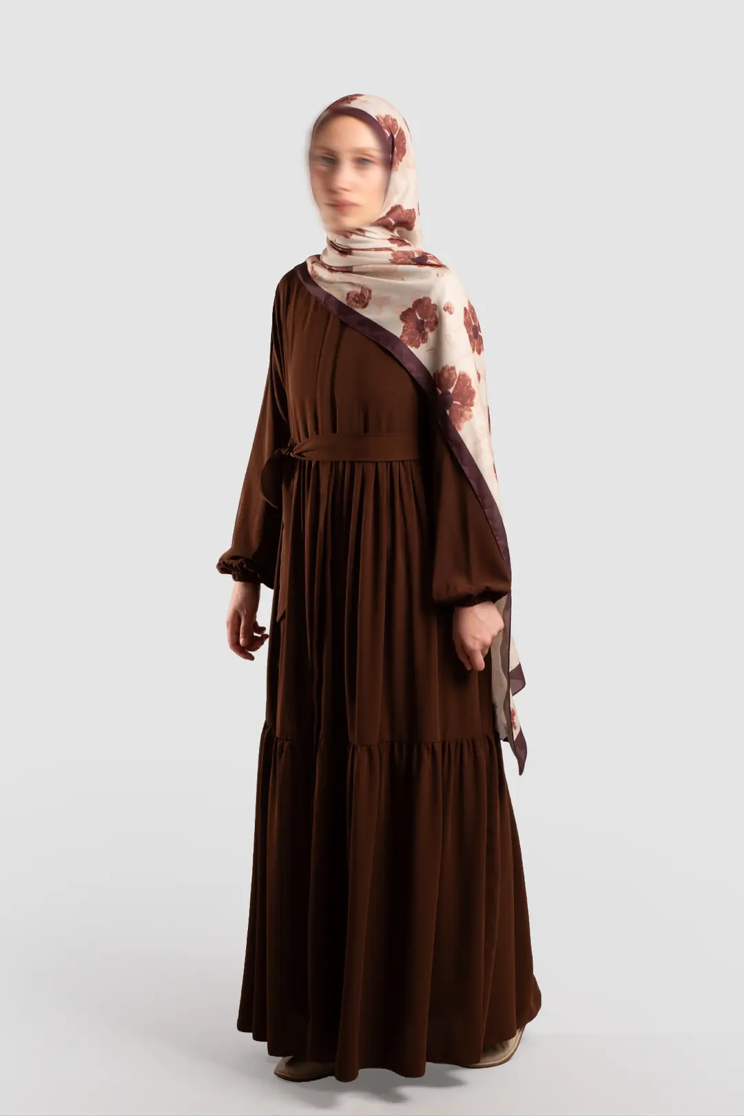 Duru Zippered Abaya in Dark Brown 4