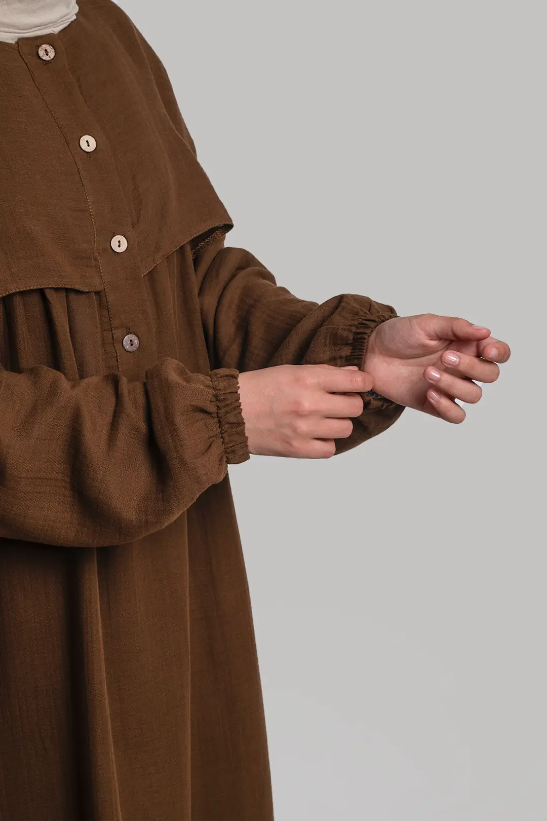 Collared Muslin Dress Dark Brown 2