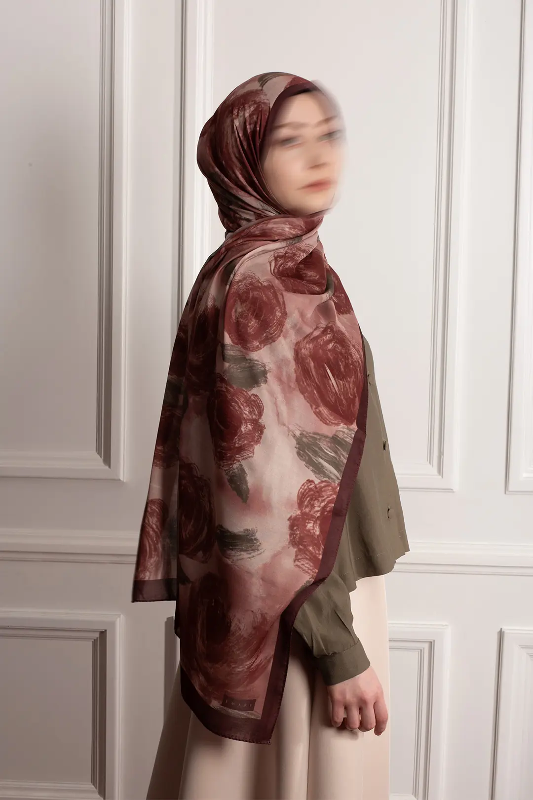 Cloud Roses Patterned Soft Scarf, Burgundy 6