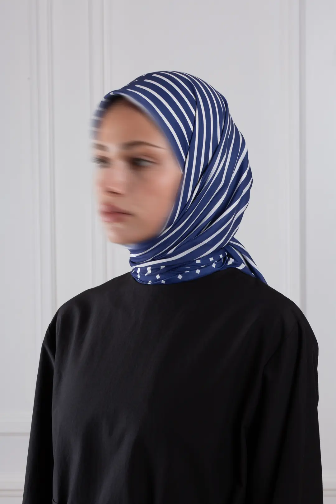 Çizgi Desenli Soft Eşarp Lacivert 3
