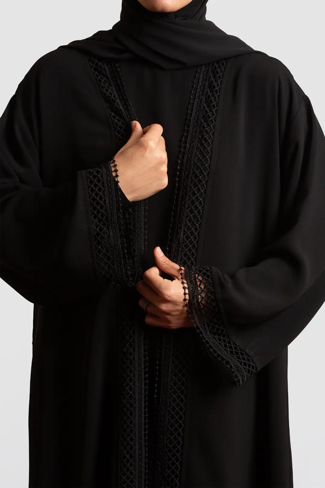 Lace Detail Abaya Set Black 7