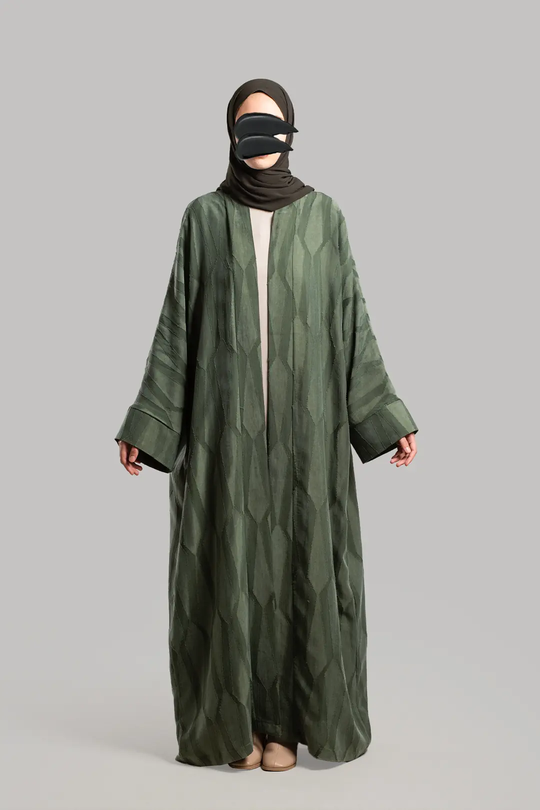 Jacquard Cupra Abaya Set Khaki