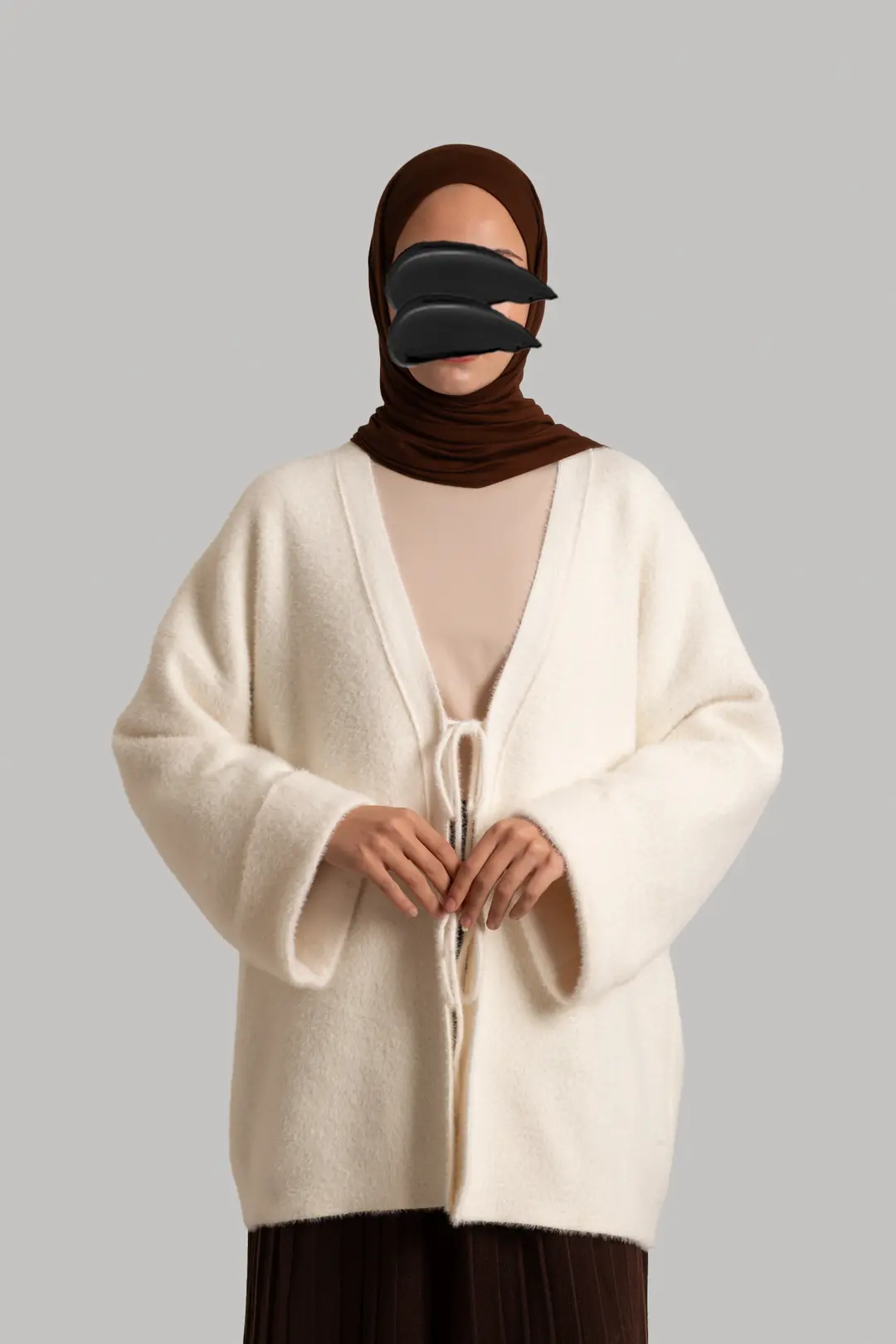 Knitted Cardigan with Tie, Bone 3