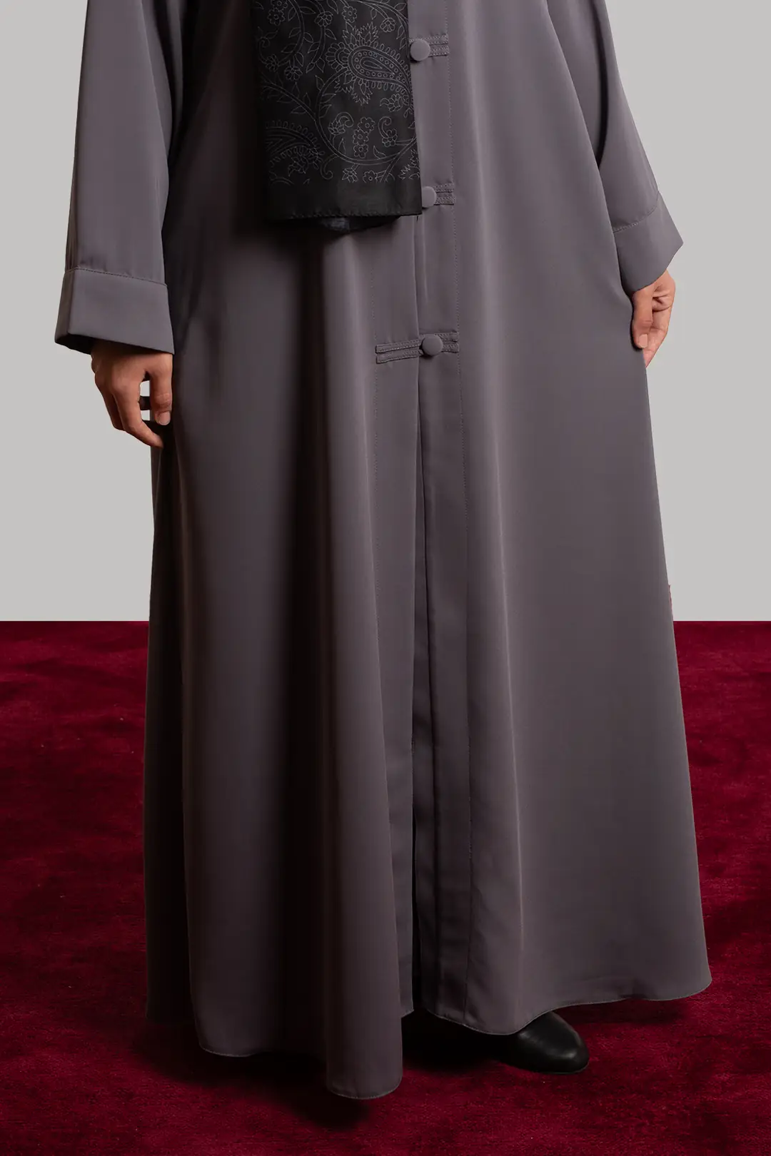 Birit Detaylı Abaya Gri 10