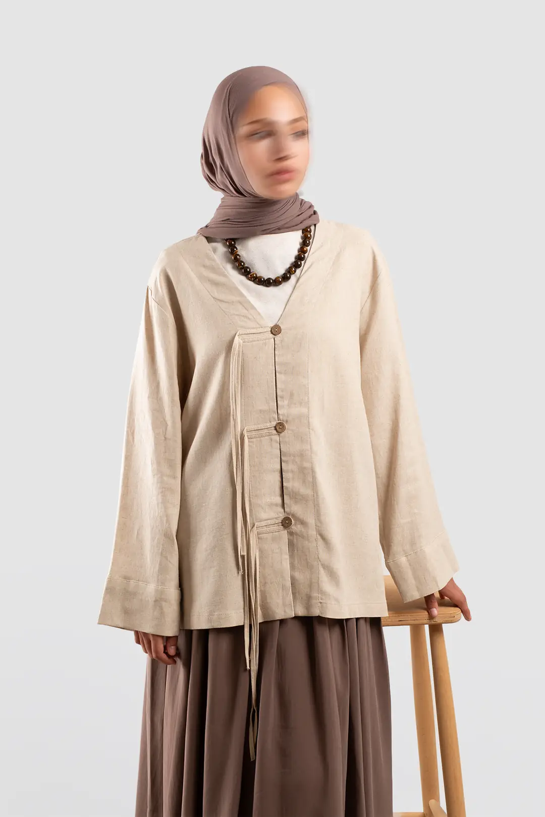 Birit Detaylı Kimono Ceket Taş 9