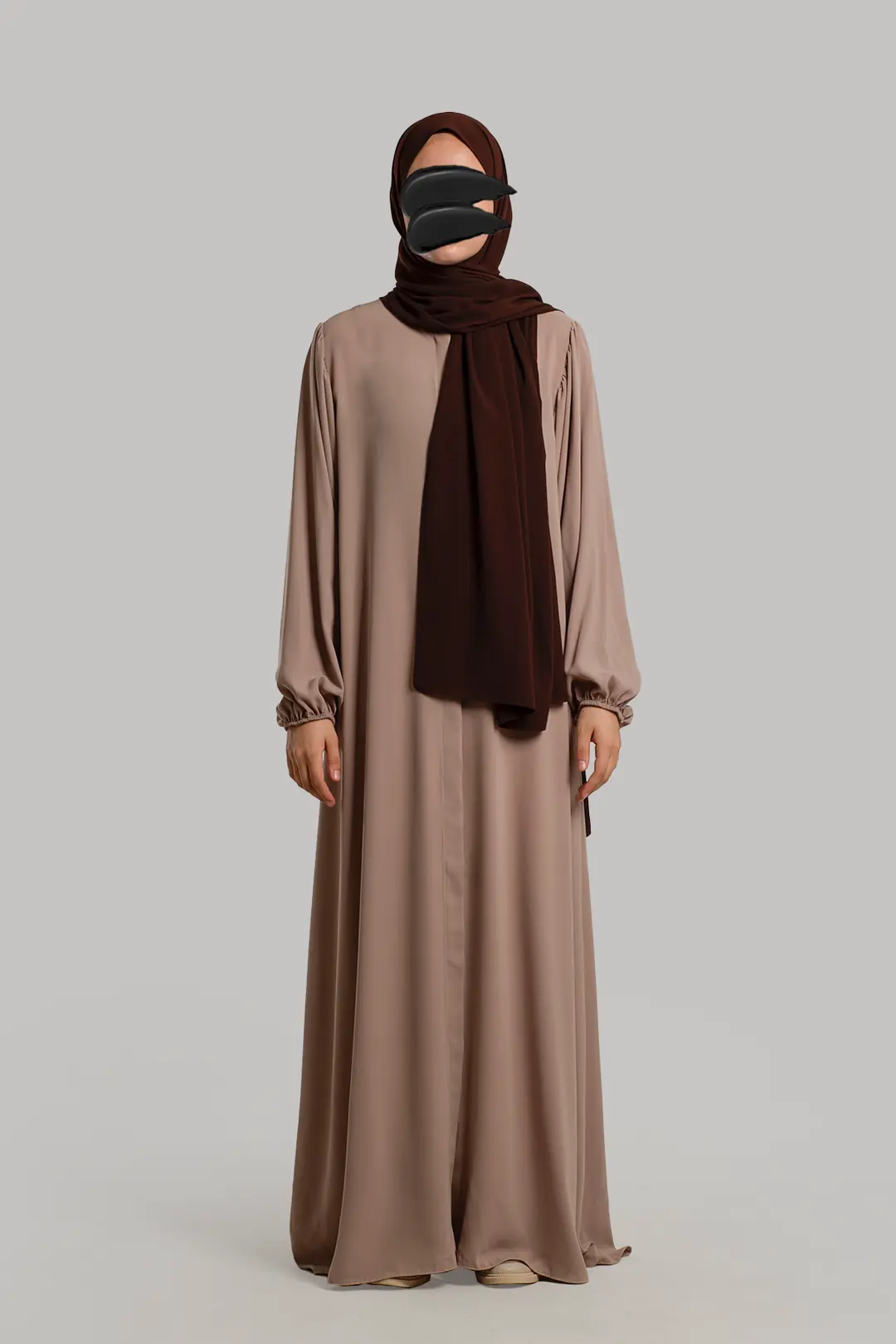 Balloon Sleeve Snap Button Abaya Beige