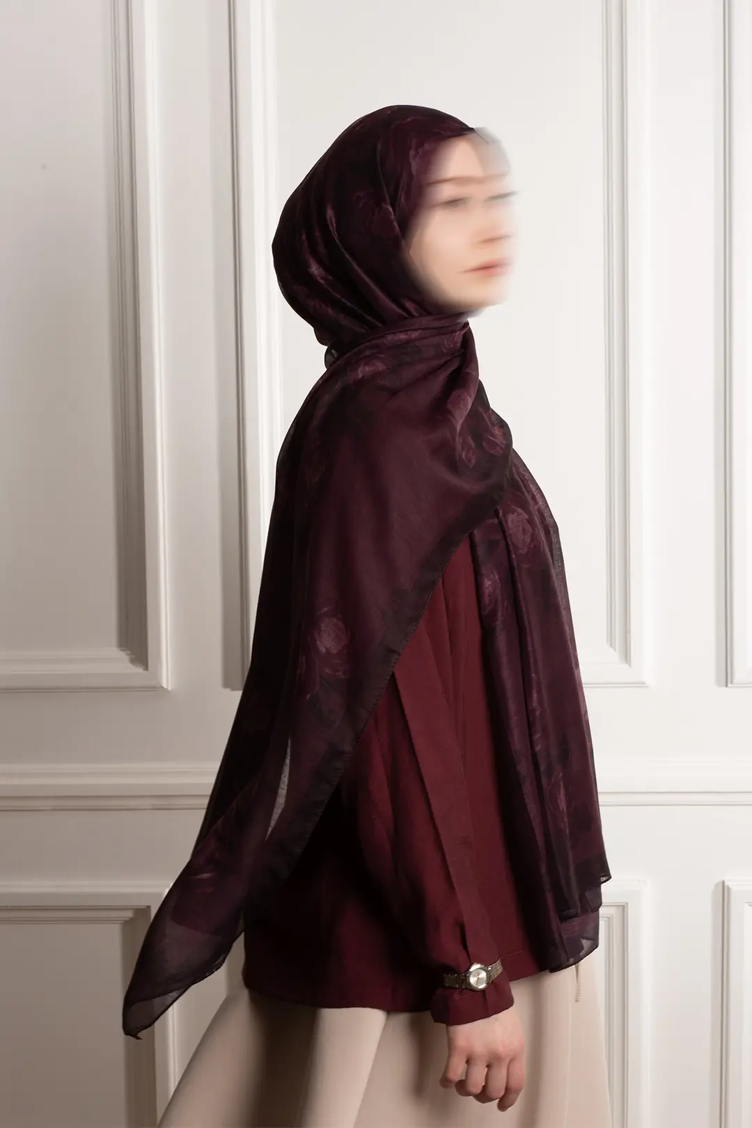 Antique Rose Patterned Cotton Scarf, Plum 3