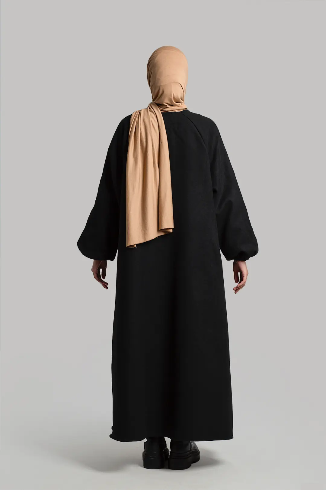 Flared Cashmere Full Length Hijab Coat Black 7
