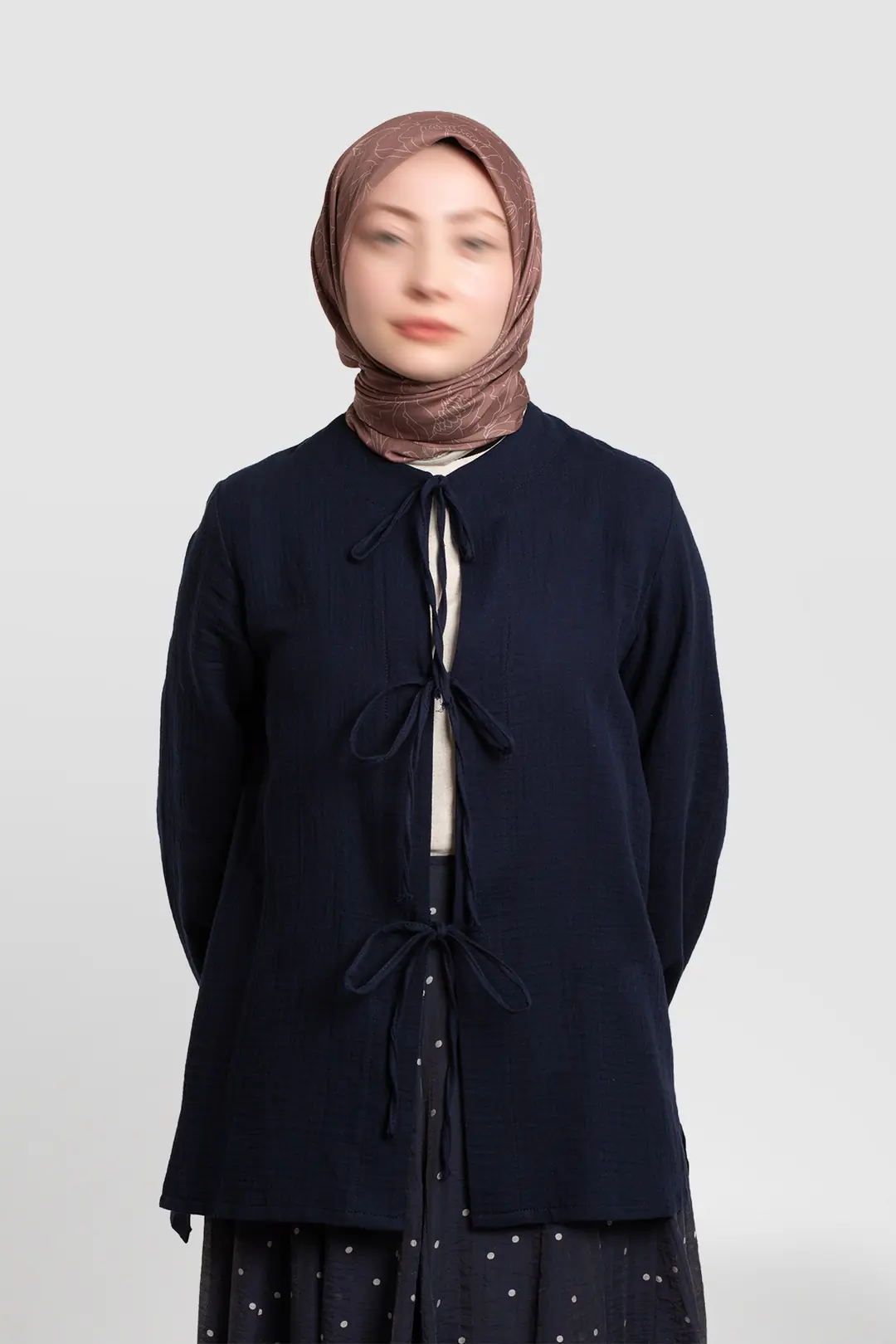 Navy Blue Muslin Jacket with Bow Detail