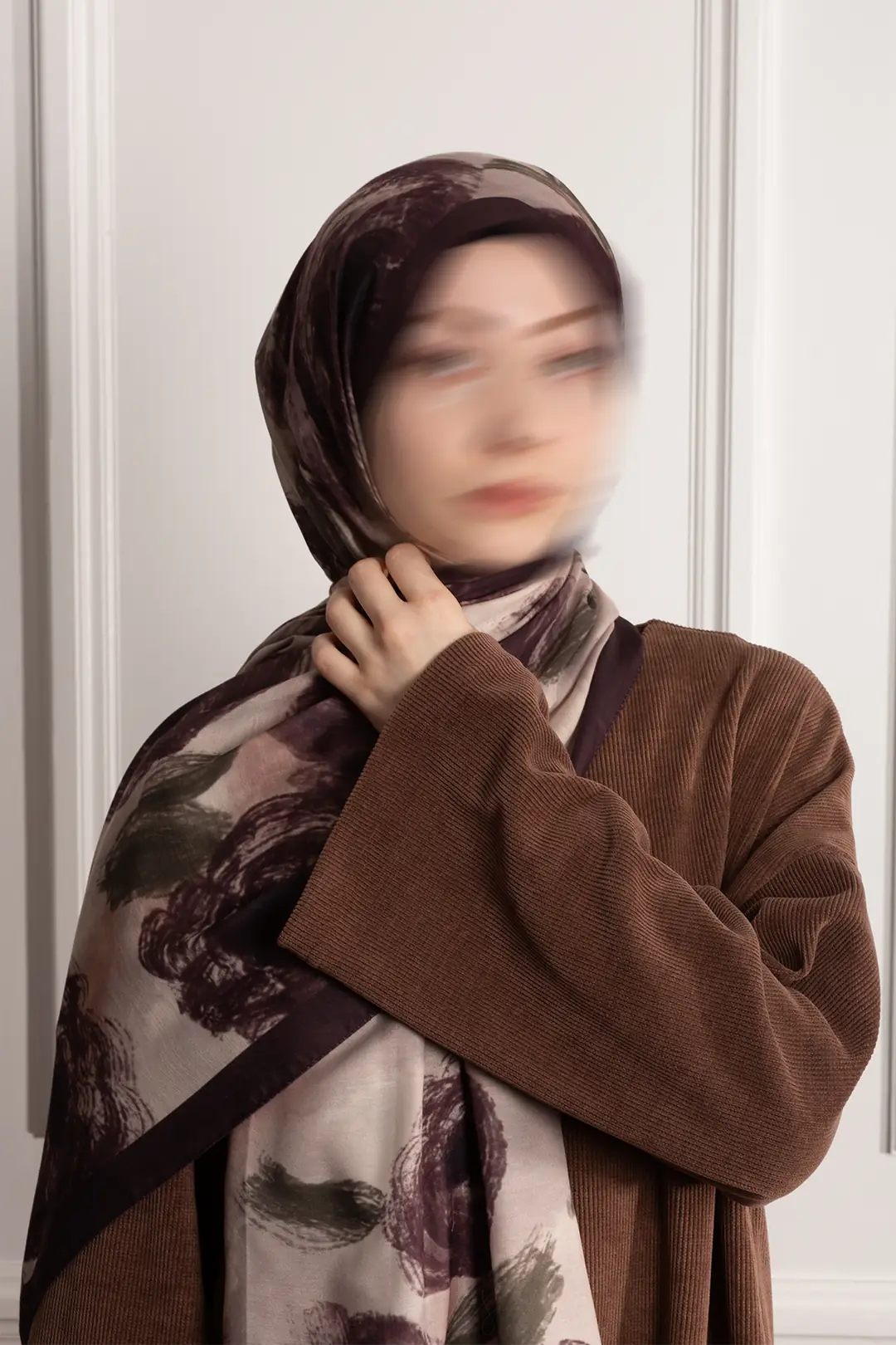 Cloud Roses Patterned Soft Scarf, Coffee 6