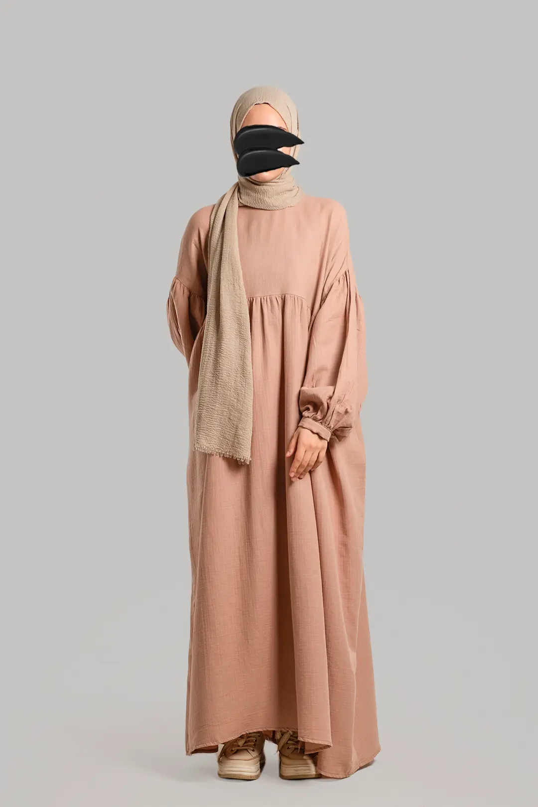 Oversize Müslin Elbise Pudra 5