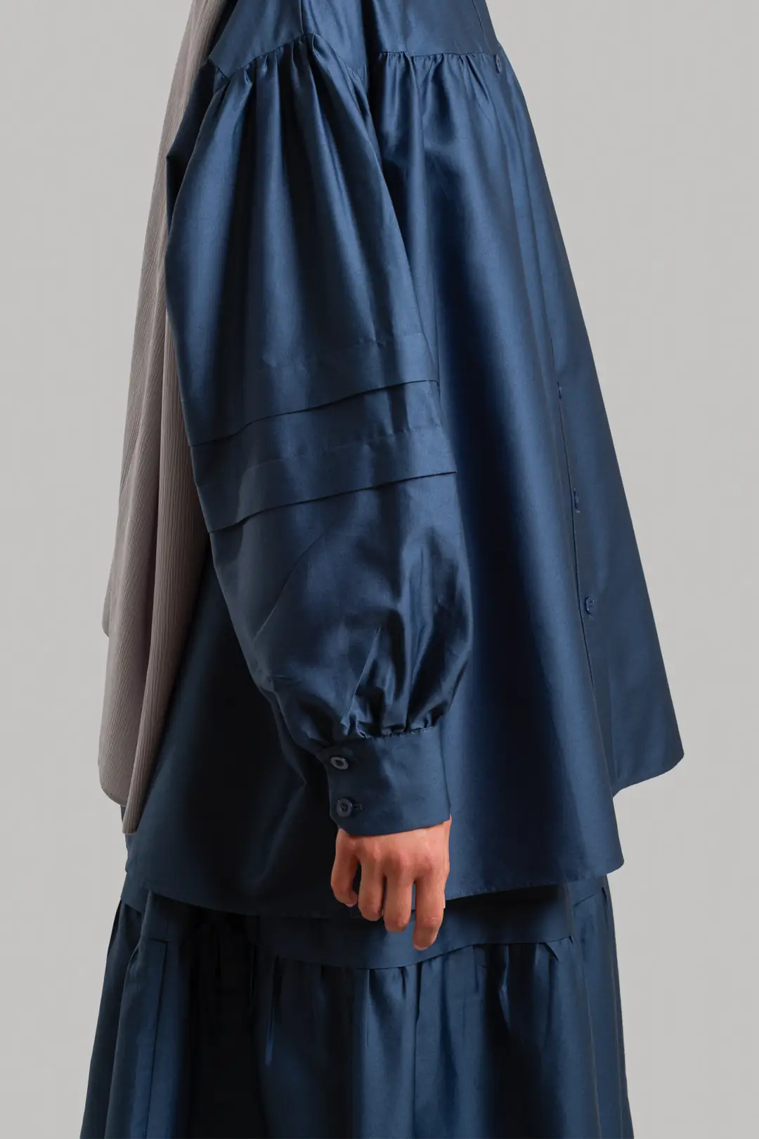 Aller Detailed Cotton Shirt, Gray Blue