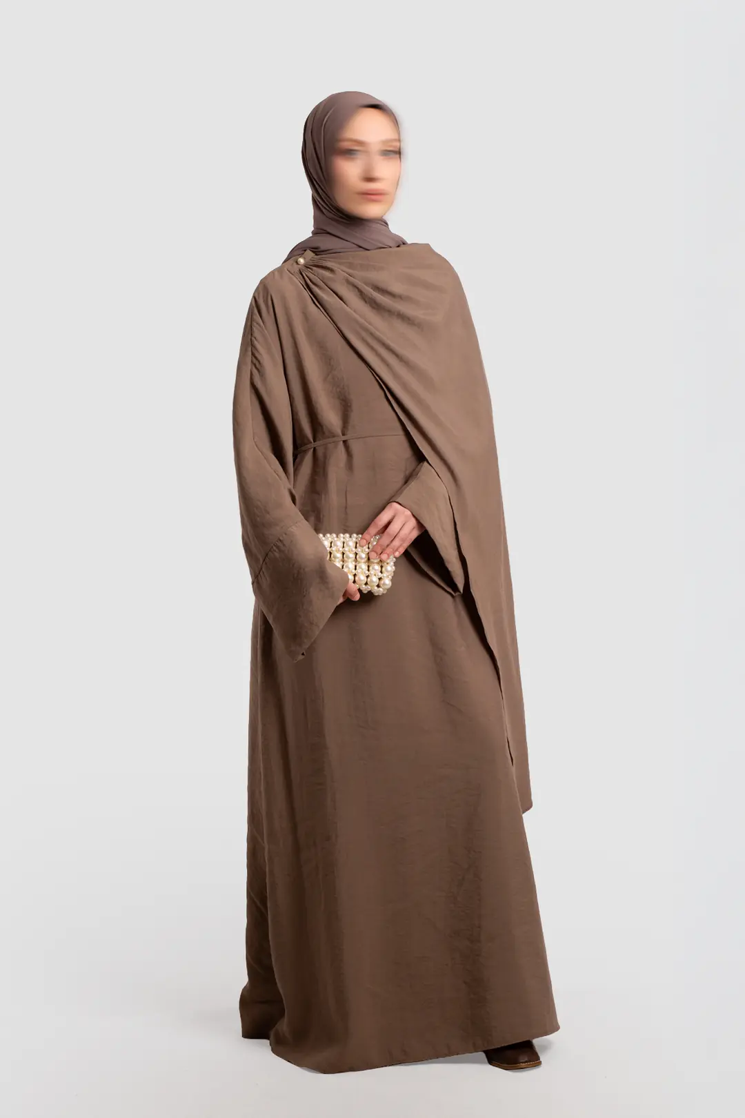 Tak Çıkar Pelerinli Abaya Vizon 4