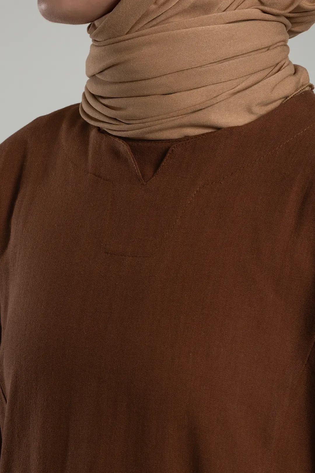 Minimal Pileli Keten Elbise Kahve 4