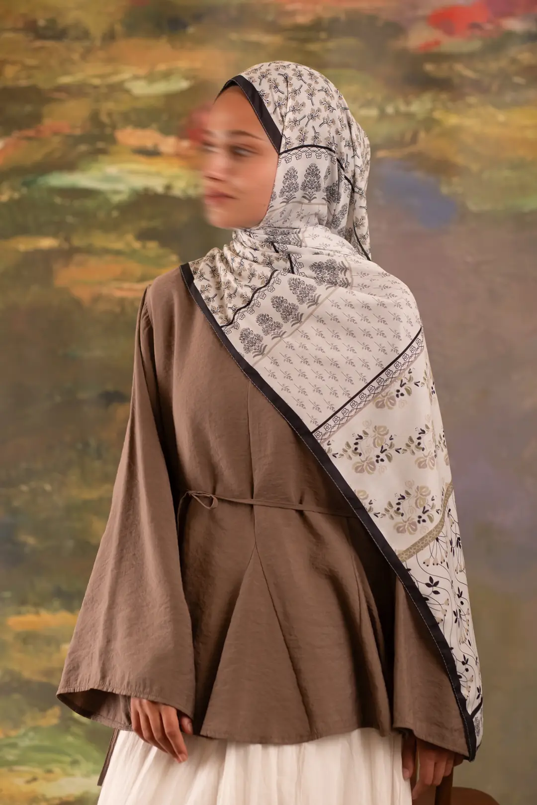 Floral Harmony Desenli Soft Şal Kahve 4