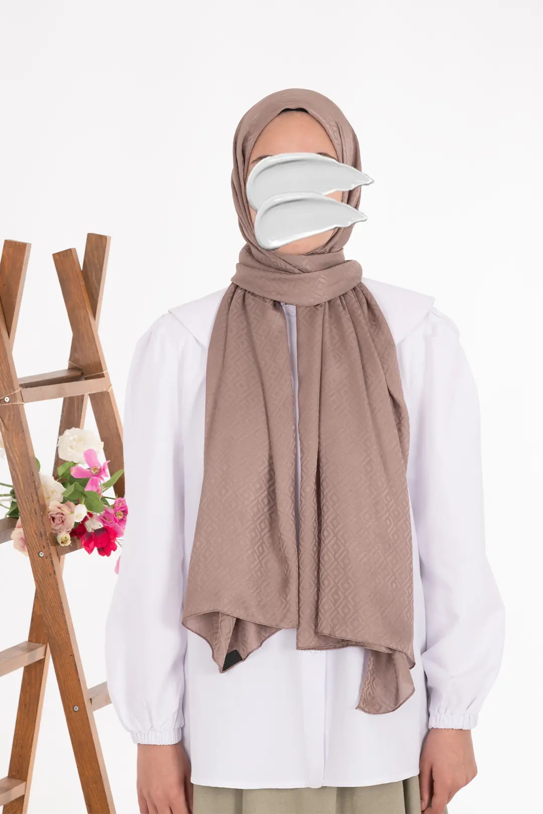 Square Pattern Jacquard Shawl - Mink