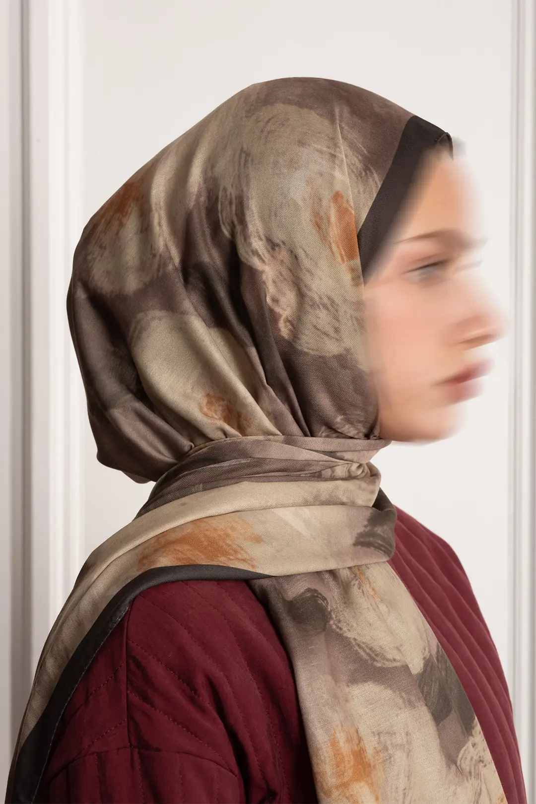 Cloud Roses Patterned Soft Scarf, Khaki 4