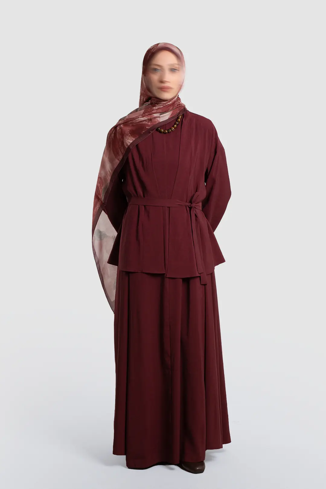 Modal Kimono Jile Elbise Takım Mürdüm