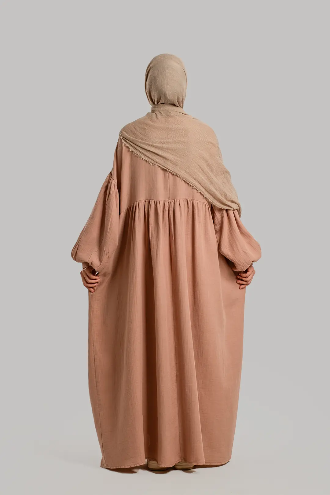 Oversize Müslin Elbise Pudra 4
