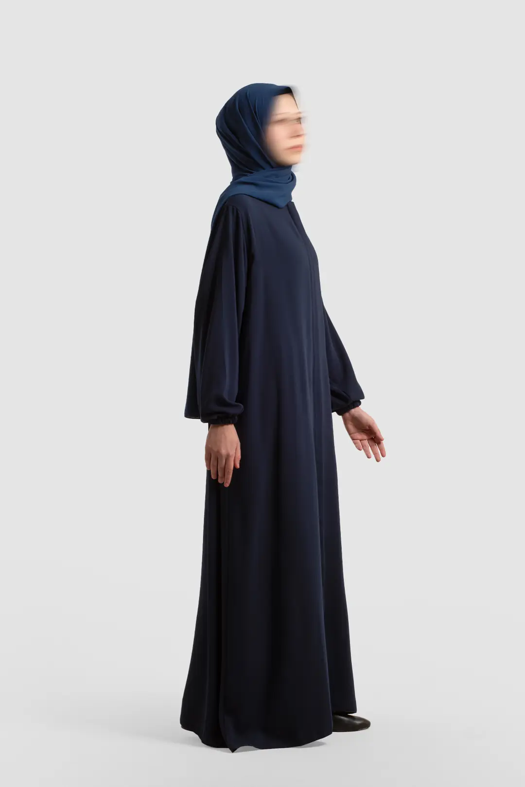Arya Tam Boy Fermuarlı Ferace Lacivert