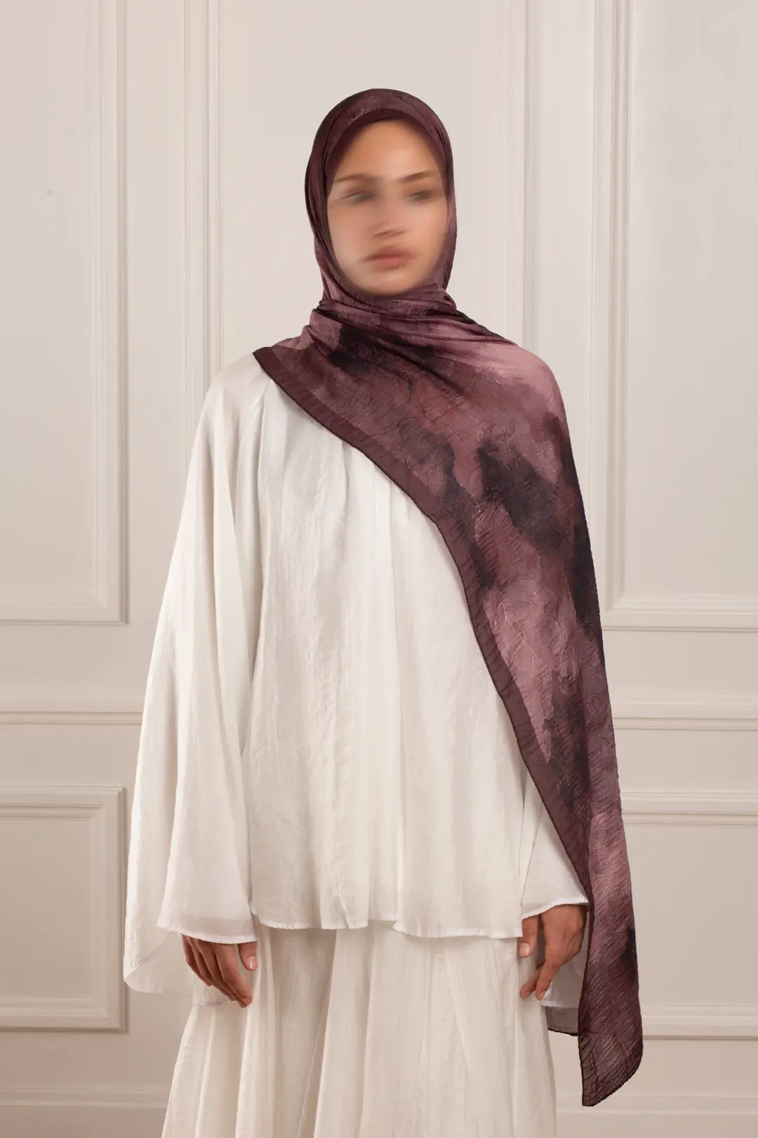 Çiçek Sisi Desenli Müslin Şal Bordo 7