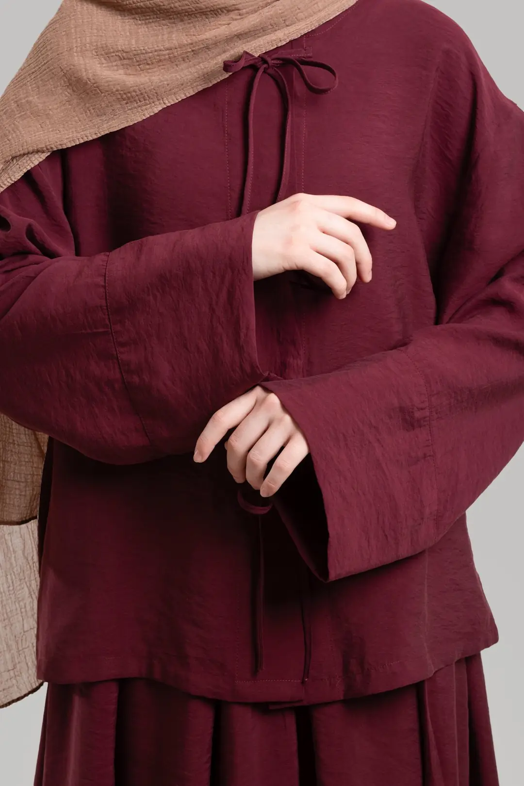Tie-Up Modal Blouse in Burgundy 6