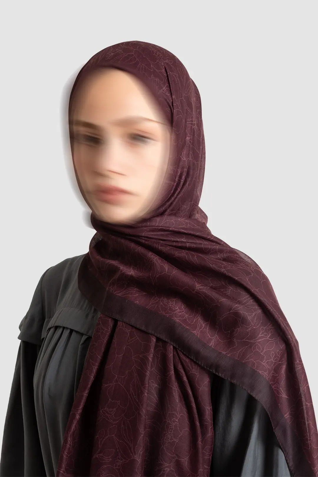 Line Garden Patterned Cotton Scarf, Plum 3