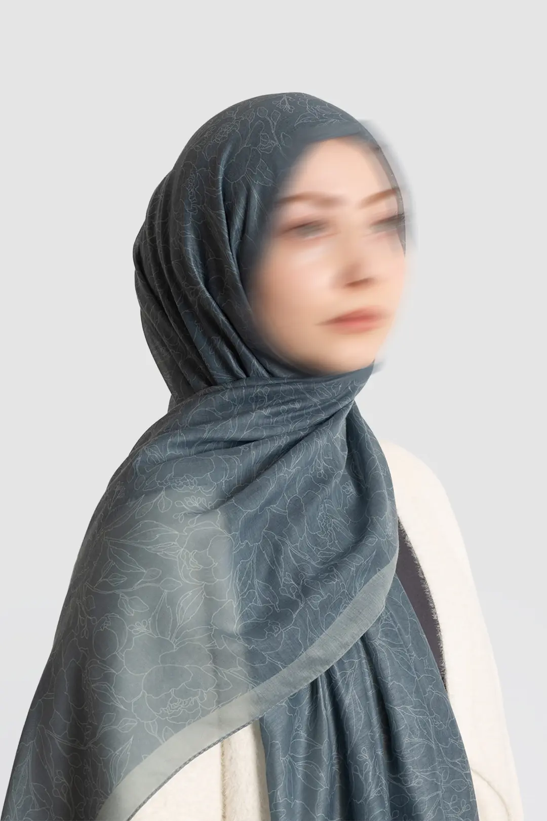 Line Garden Patterned Cotton Scarf Baby Blue 3