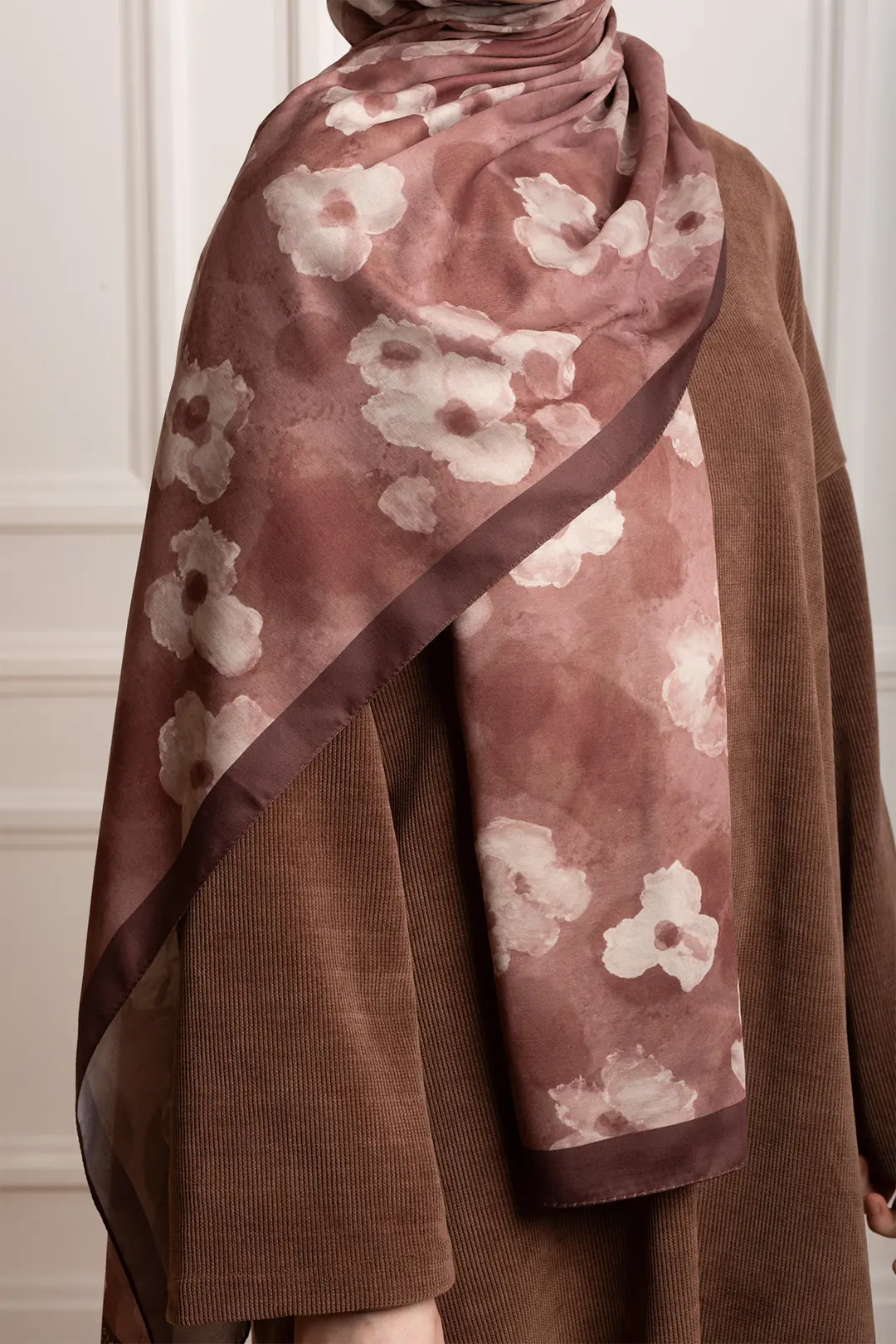 Autumn Serenade Patterned Soft Shawl Rose Brown 5