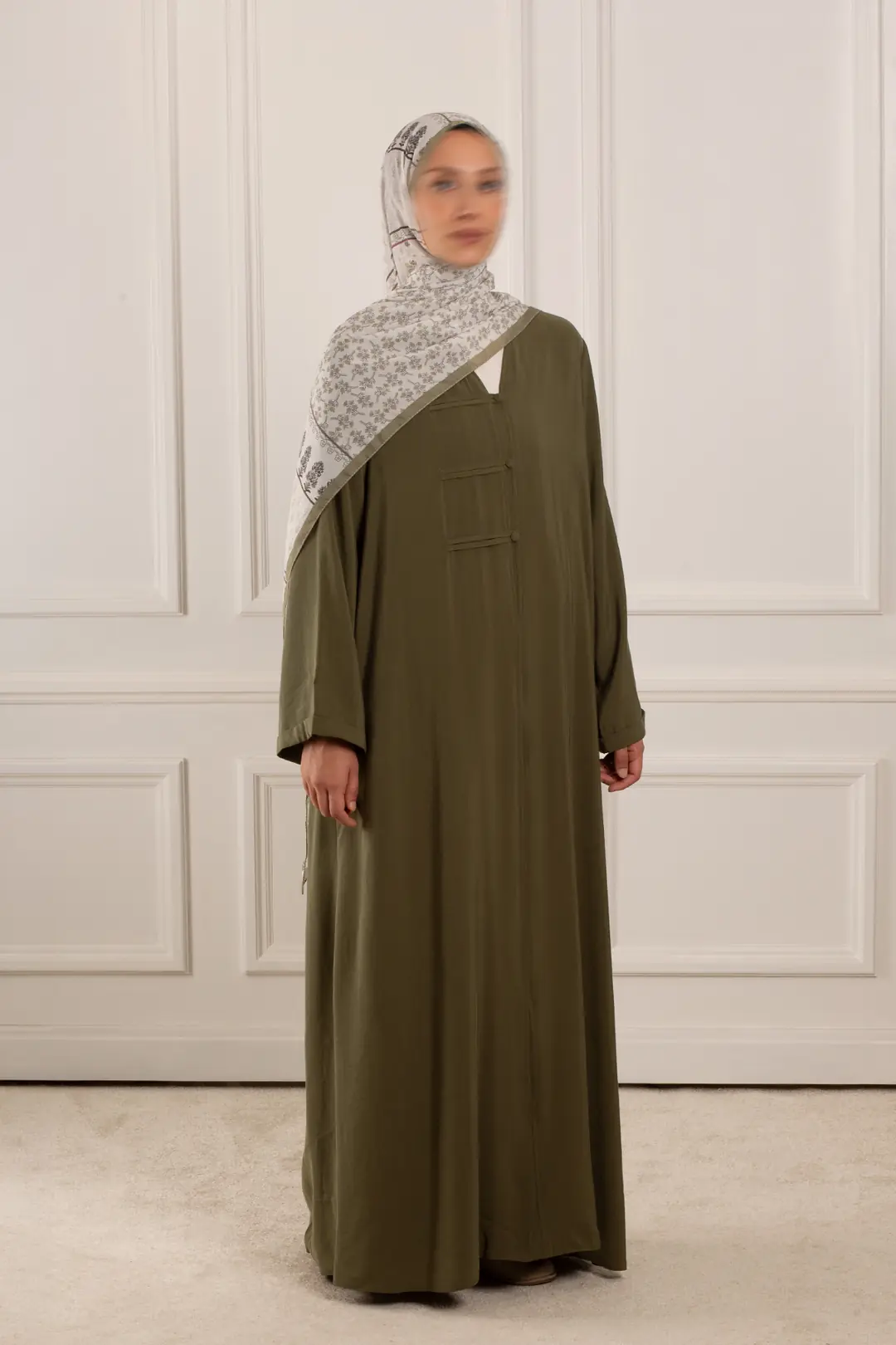 Birit Detaylı Modal Abaya Soft Yeşil