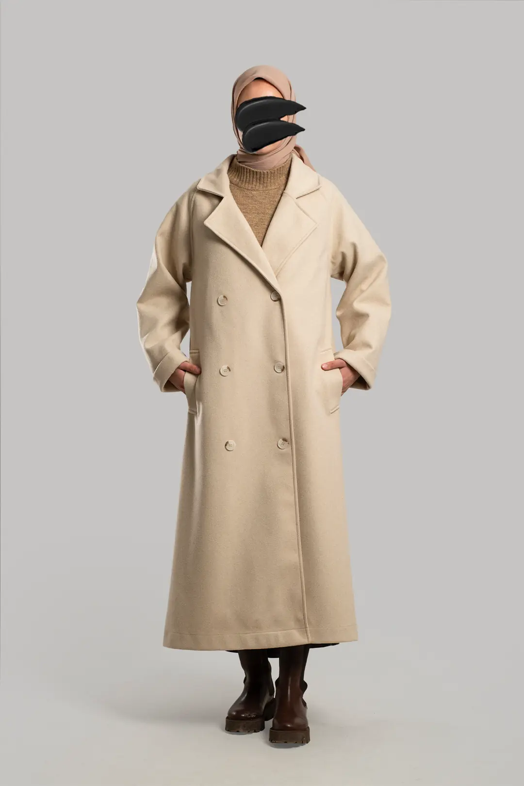 Double-Breasted Cashmere Coat Stone