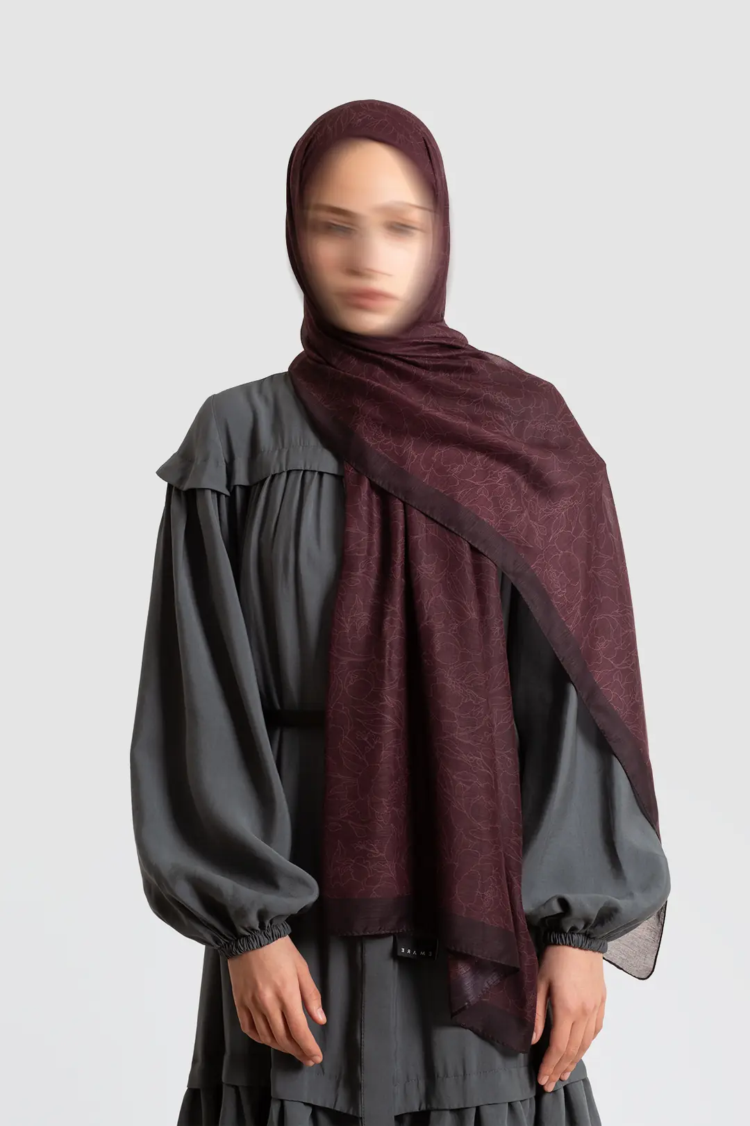 Line Garden Patterned Cotton Scarf, Plum 7