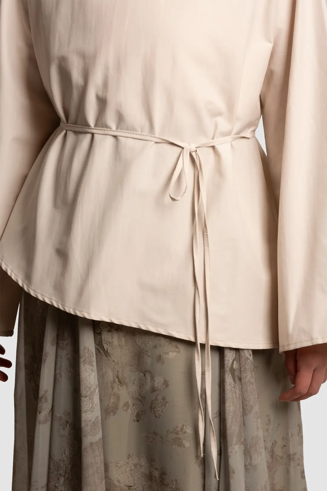 Asimetrik Poplin Bluz Bej 4