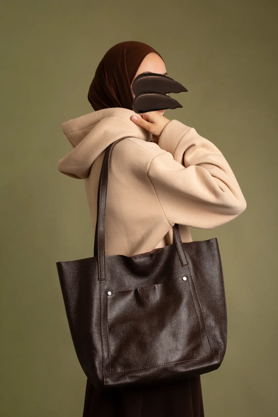 Basic Kapüşonlu Sweatshirt Bisküvi 7