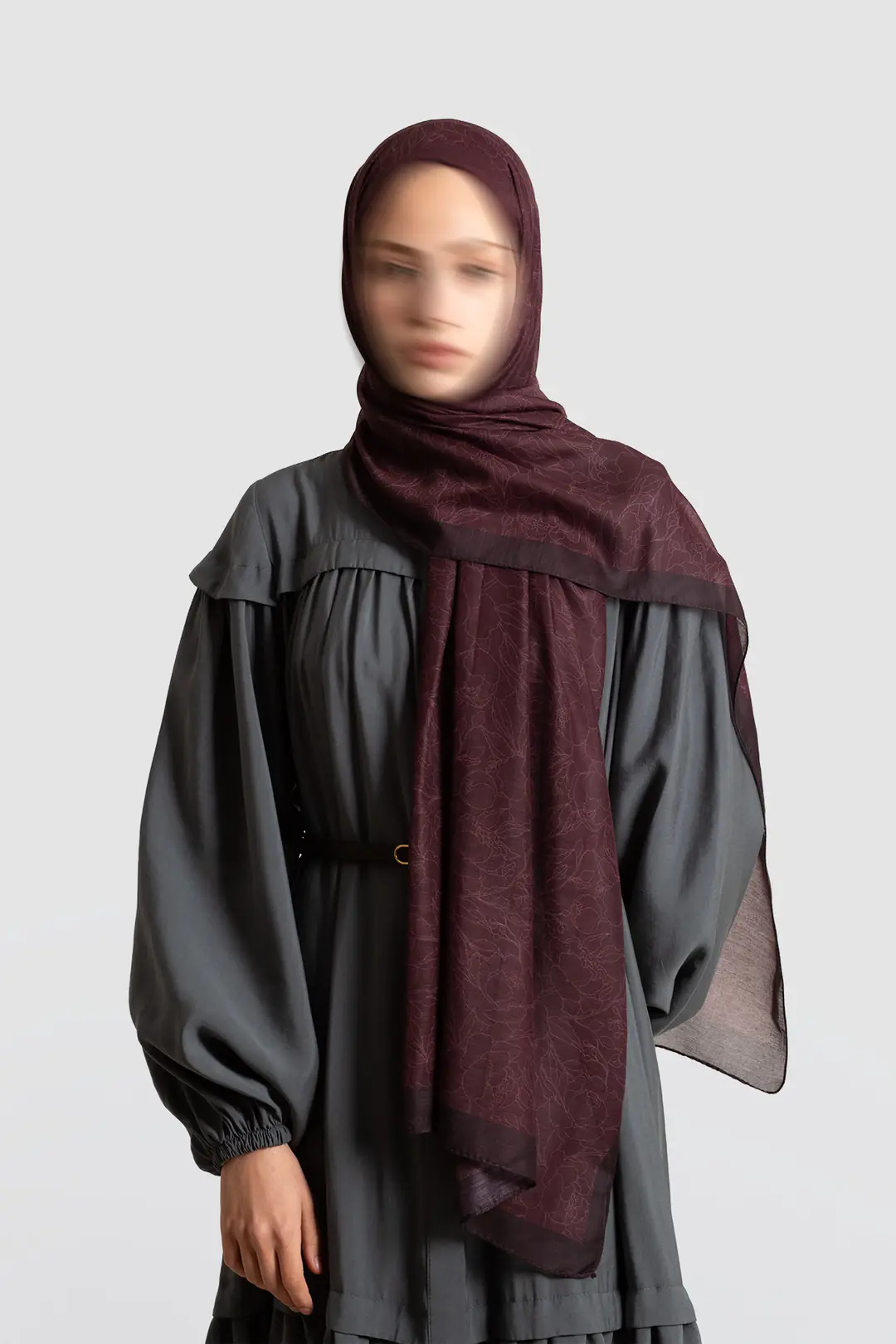 Line Garden Patterned Cotton Scarf, Plum