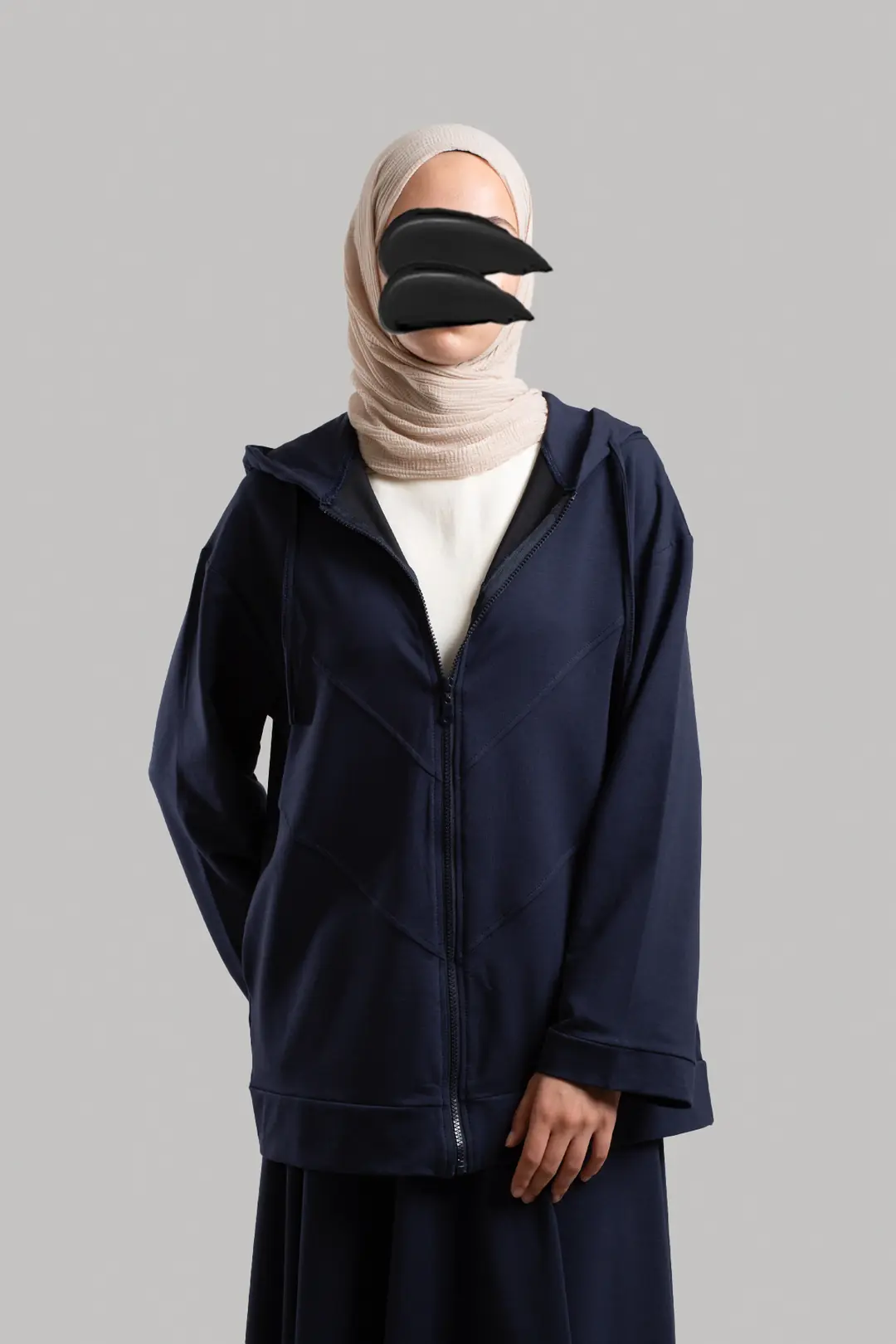 Form-stitched zip-up sweatshirt, navy blue. 6